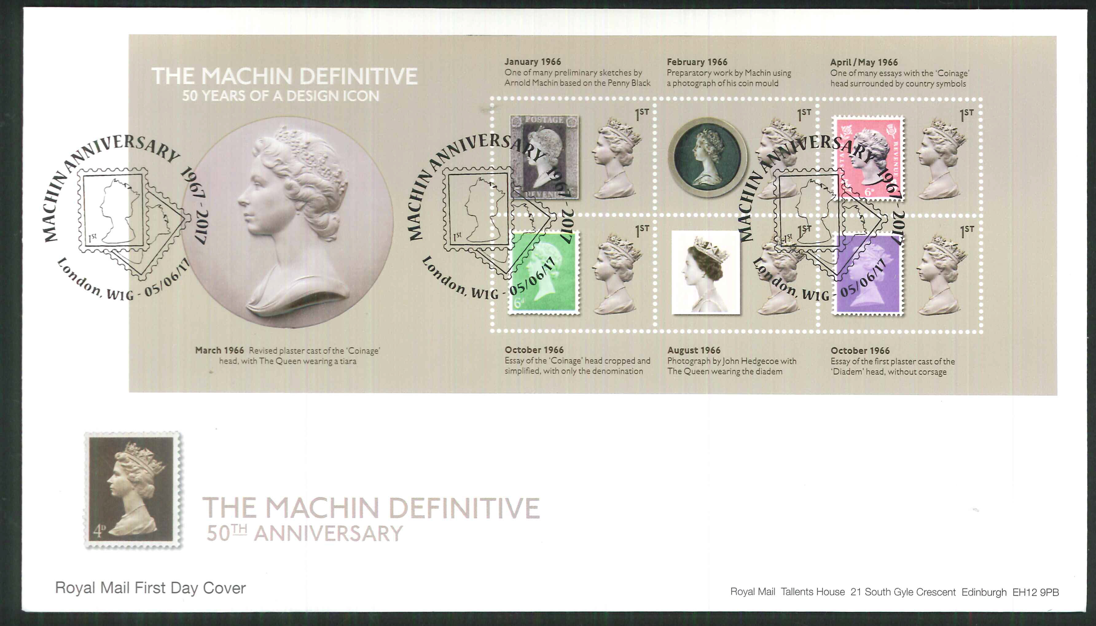 2017 - First Day Cover Machin Mini Sheet 6 1st London W1GPostmark - Click Image to Close